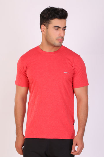 HiFlyers Men Slim Fit Self-Design Premium Melange Rn Tshirts Red