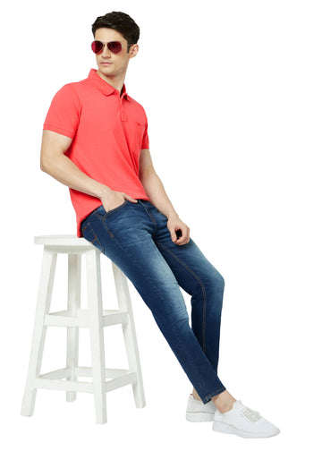 Hiflyers Men'S Solid Regular Fit Polo T-Shirt With Pocket -Cherry