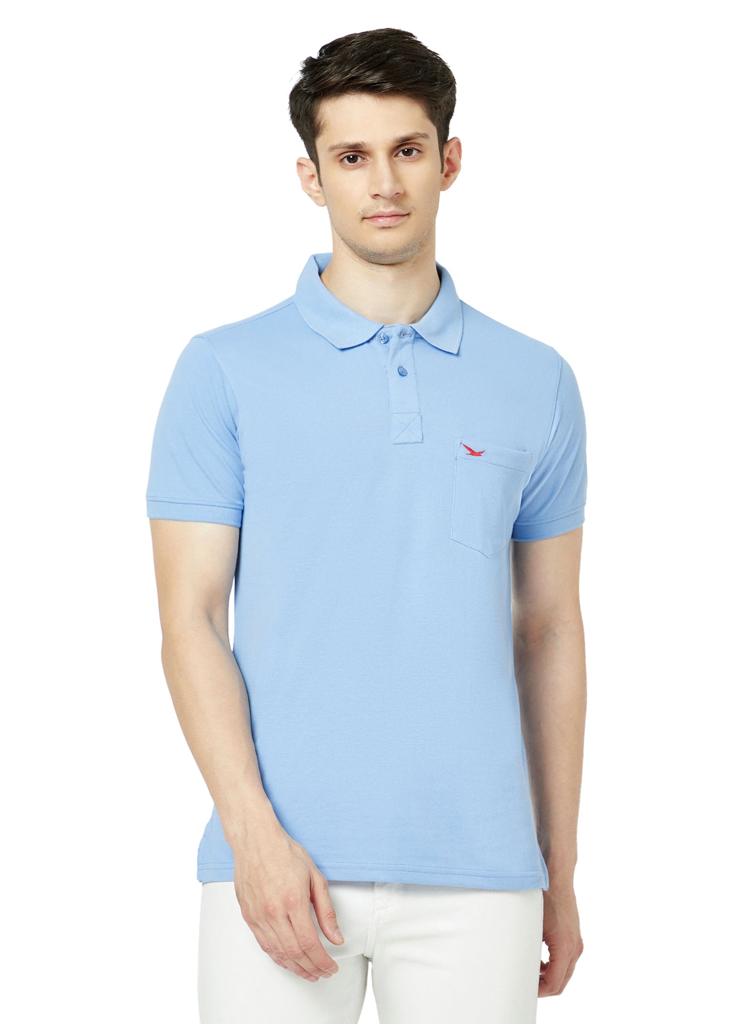 Hiflyers Men'S Solid Regular Fit Polo T-Shirt With Pocket -Light Sky Blue