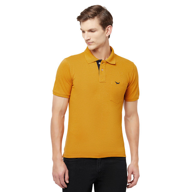 Hiflyers Men'S Solid Tshirts With Pocket Mustard