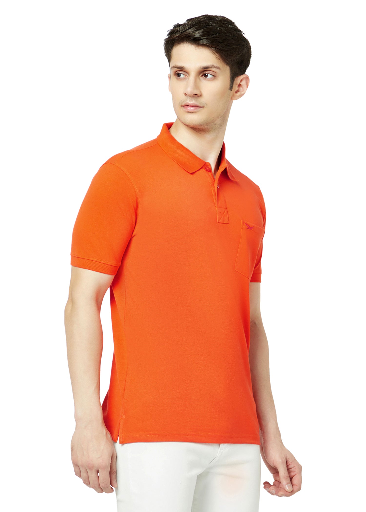 Hiflyers Men'S Solid Regular Fit Polo T-Shirt With Pocket -Orange
