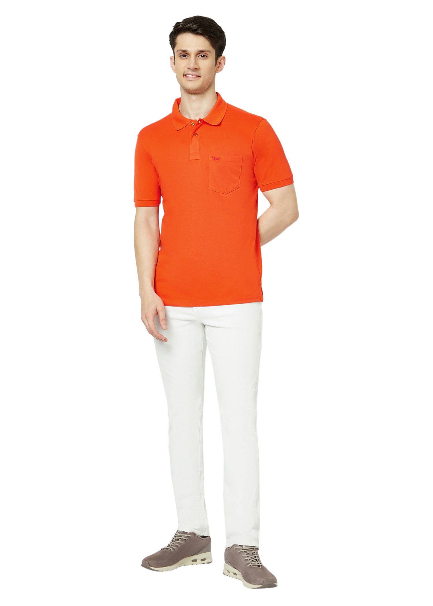 Hiflyers Men'S Solid Regular Fit Polo T-Shirt With Pocket -Orange