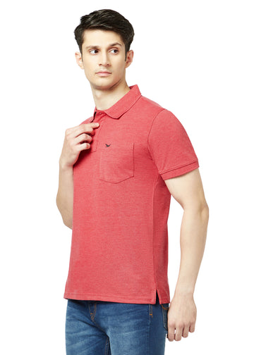 Hiflyers Men'S Solid Regular Fit Polo T-Shirt With Pocket -Red Melange