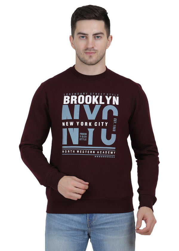 Hiflyers Mens Maroon Slim Fit Printed Round Neck Sweatshirt