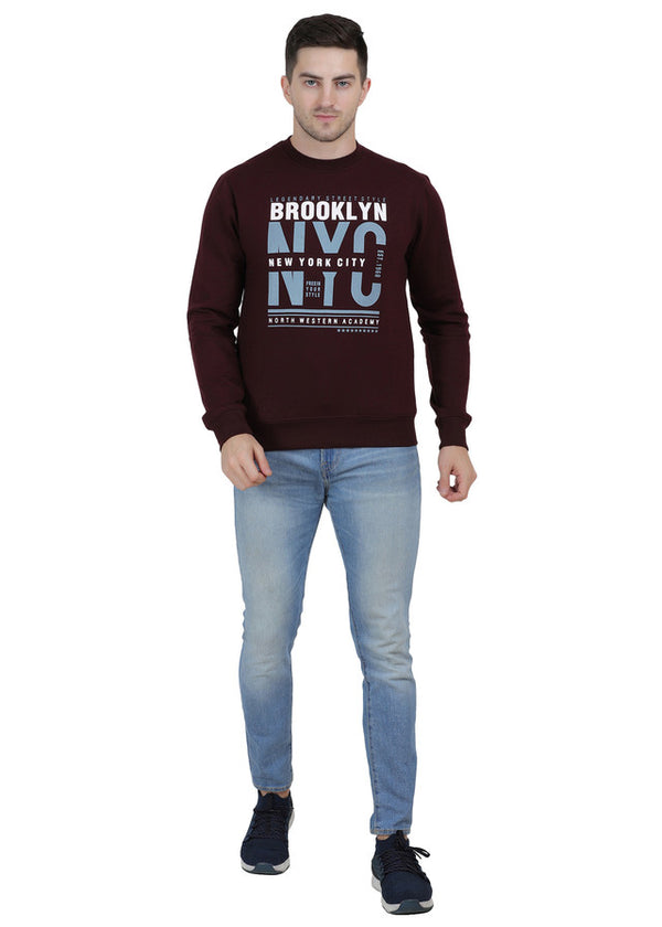 Hiflyers Mens Maroon Slim Fit Printed Round Neck Sweatshirt