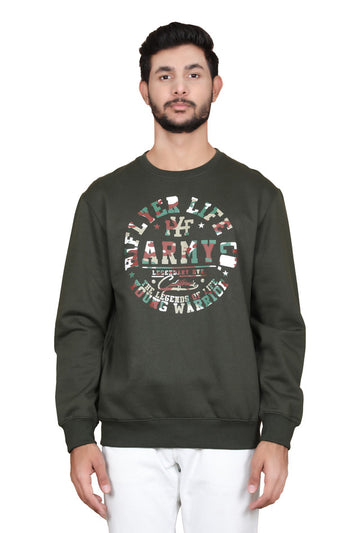 HiFlyers Full Sleeve Printed Men Sweatshirt-Olive