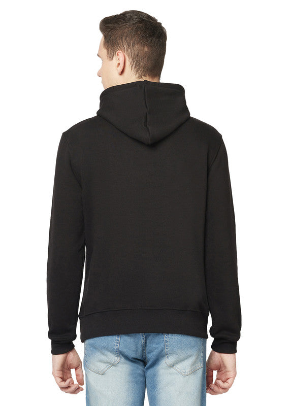 Hiflyers Men Black Cotton Fleece Smart Fit  Solid Sweatshirt With Hood