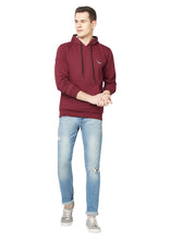 Hiflyers Men Maroon Cotton Fleece Smart Fit  Solid Sweatshirt With Hood
