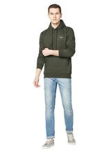 Hiflyers Men Olive Cotton Fleece Smart Fit  Solid Sweatshirt With Hood