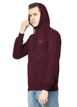 Hiflyers Men Wine Cotton Fleece Smart Fit  Solid Sweatshirt With Hood