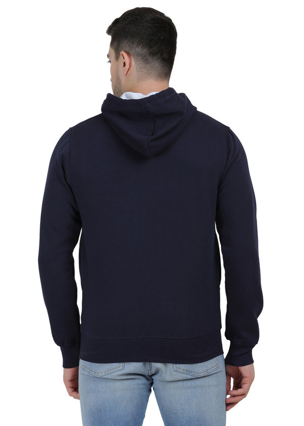 Hiflyers Mens Navy-White Regular Fit Printed Sweatshirt With Hood And Zipper