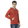 Hiflyers Mens Red Slim Fit Solid Cotton Fleece Sweatshirt With Hood