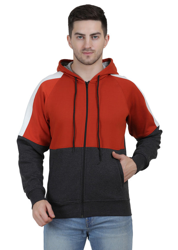 Hiflyers Mens Rust Regular Fit Printed Sweatshirt With Hood And Zipper