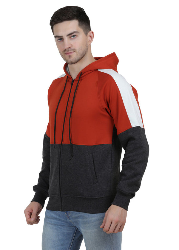 Hiflyers Mens Rust Regular Fit Printed Sweatshirt With Hood And Zipper