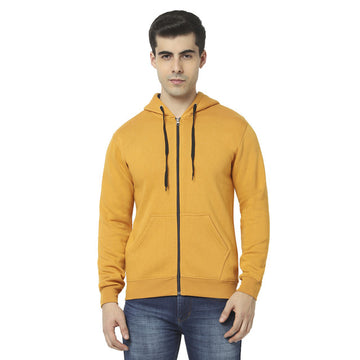 Hiflyers Mens Yellow Slim Fit Solid Cotton Fleece Sweatshirt With Hood