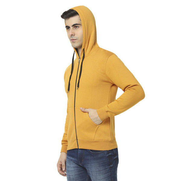 Hiflyers Mens Yellow Slim Fit Solid Cotton Fleece Sweatshirt With Hood