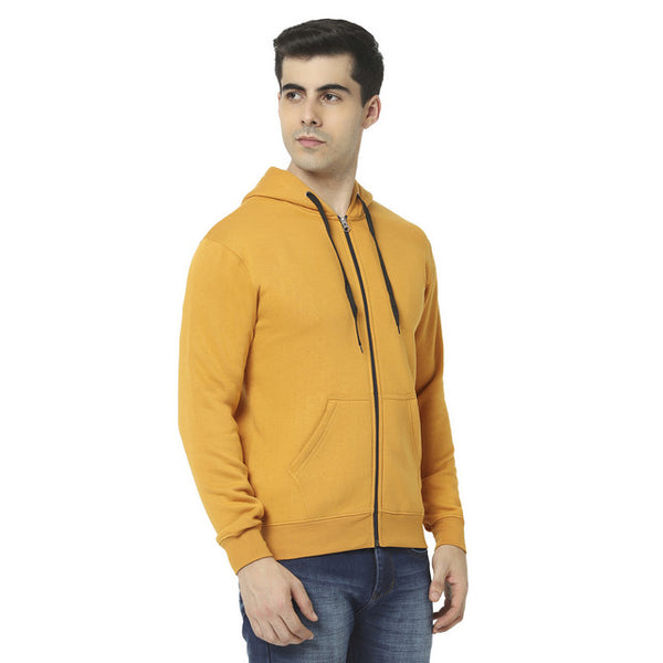 Hiflyers Mens Yellow Slim Fit Solid Cotton Fleece Sweatshirt With Hood