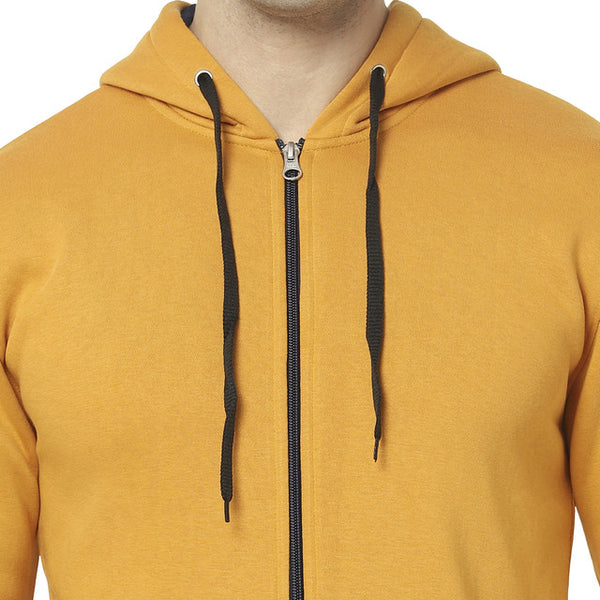 Hiflyers Mens Yellow Slim Fit Solid Cotton Fleece Sweatshirt With Hood