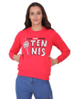 Hiflyers Women Red Regular Fit Printed Round Neck Sweatshirt
