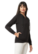 Hiflyers Women Black Cotton Fleece  Solid Sweatshirt With Hood