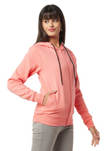 Hiflyers Women Coral Cotton Fleece  Solid Sweatshirt With Hood