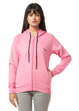 Hiflyers Women Pink Cotton Fleece  Solid Sweatshirt With Hood