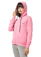 Hiflyers Women Pink Cotton Fleece  Solid Sweatshirt With Hood