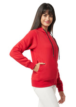 Hiflyers Women Red Cotton Fleece  Solid Sweatshirt With Hood