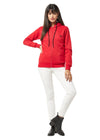 Hiflyers Women Red Cotton Fleece  Solid Sweatshirt With Hood