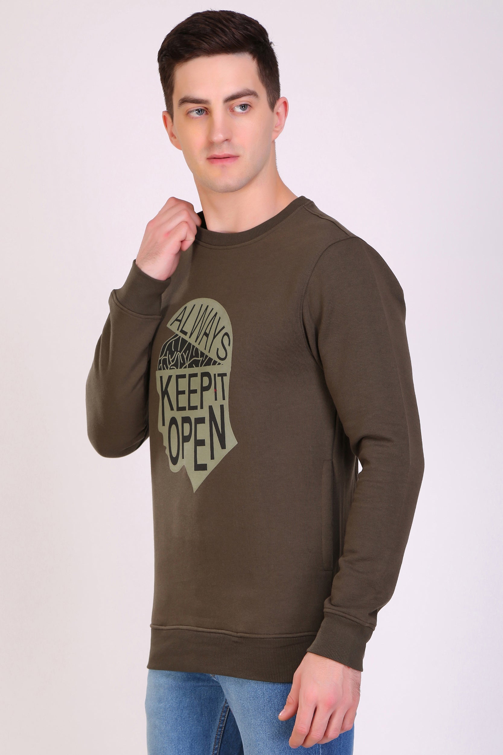HiFlyers Full Sleeve Printed Men Sweatshirt-Olive
