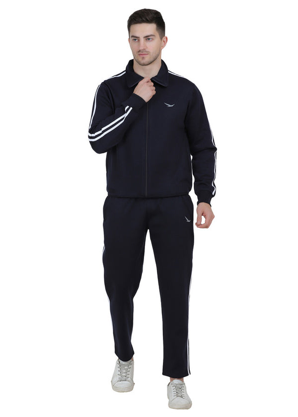 Hiflyers Mens Navy Regular Fit Solid Fleece Tracksuit