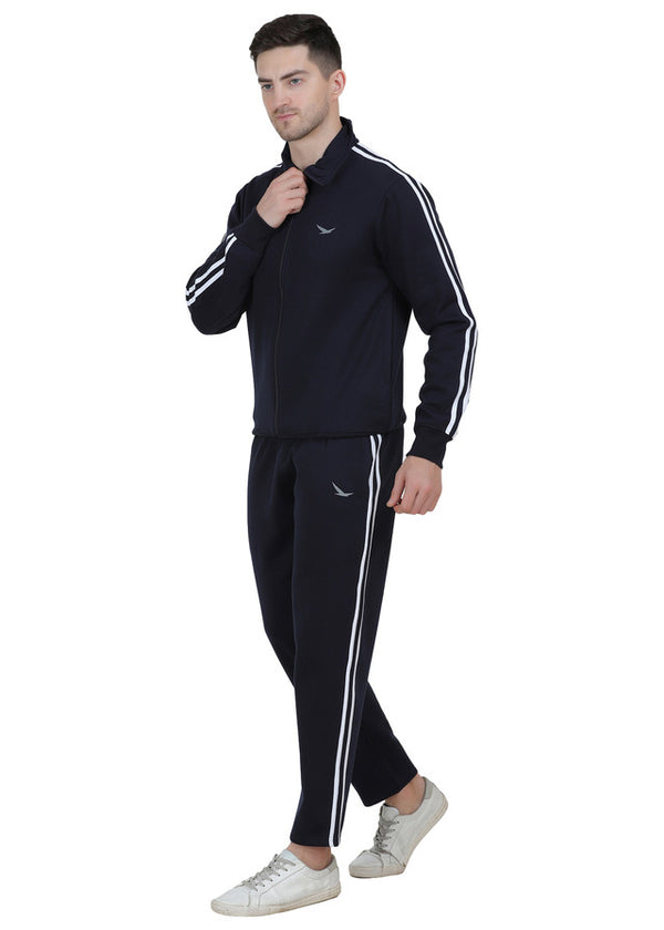 Hiflyers Mens Navy Regular Fit Solid Fleece Tracksuit