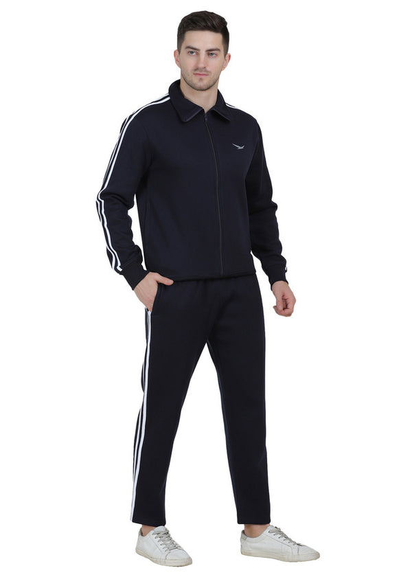 Hiflyers Mens Navy Regular Fit Solid Fleece Tracksuit