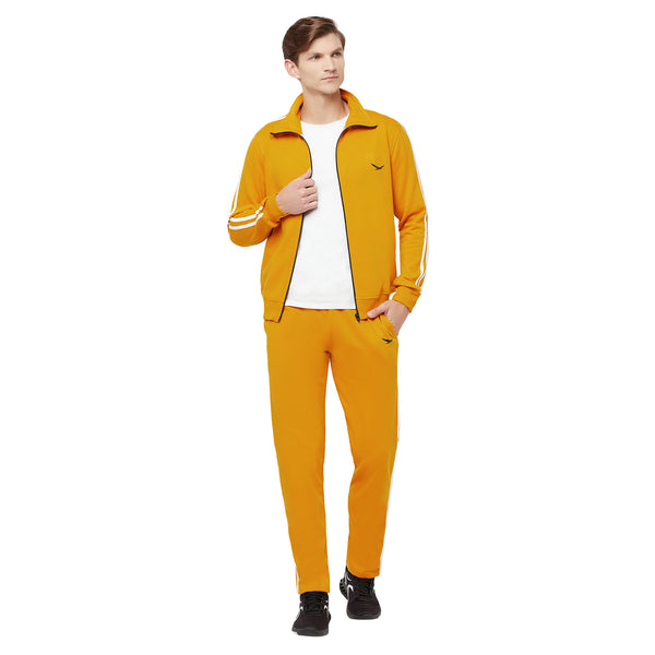 Hiflyers Mens Yellow Regular FitSolid Fleece Tracksuit