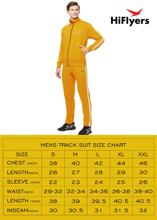 Hiflyers Mens Yellow Regular FitSolid Fleece Tracksuit