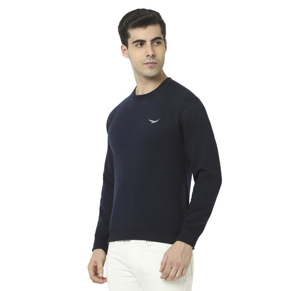 Hiflyers Mens Navy Slim Fit Solid Cotton Fleece Sweatshirt