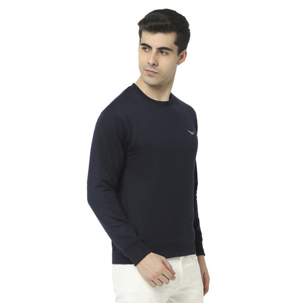 Hiflyers Mens Navy Slim Fit Solid Cotton Fleece Sweatshirt