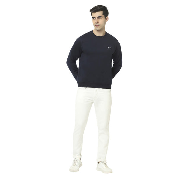 Hiflyers Mens Navy Slim Fit Solid Cotton Fleece Sweatshirt