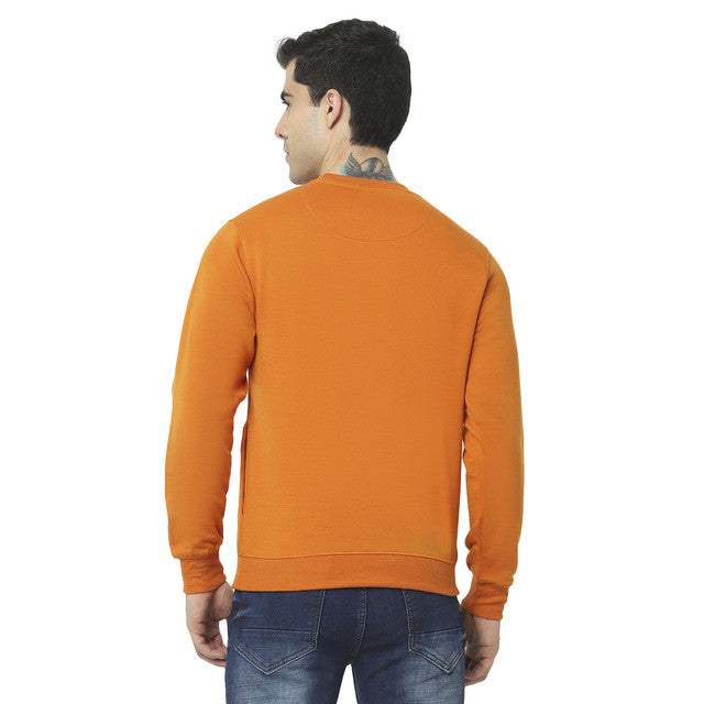 Hiflyers Mens Orange Slim Fit Solid Cotton Fleece Sweatshirt