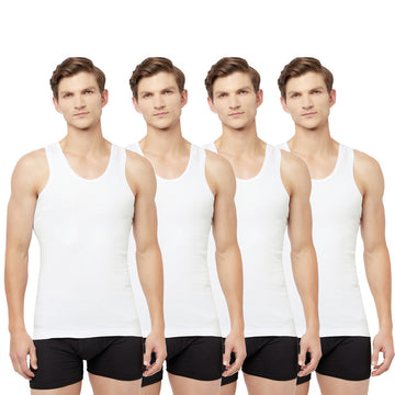 T.T. Men Interlock Vest Sleeveless Pack Of 4 White