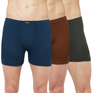 T.T. Mens Jazz Fine Long Inner Elastic Trunk  Pack Of 3 Olive::Blue::Mustard