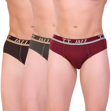 T.T. Men Jazz Brief Solid Pack Of 3 Assorted Colors