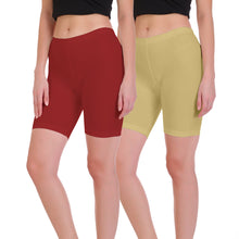 T.T. Pearl Women 100% Cotton Multipurpose Shorts Pack Of 2 Maroon & Skin