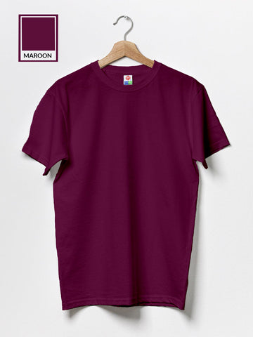 T.T. Men's Solid Eco Friendly (Cotton Rich) Recycled Fabric Regular Fit Round Neck T-Shirt-Maroon