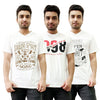 T.T. Men Organic Cotton Printed T-Shirts Round Neck- VNeck White Pack of 3( assorted)