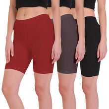 T.T. Women 100% Cotton Multipurpose Shorts Pack Of 3 Maroon Brown Black