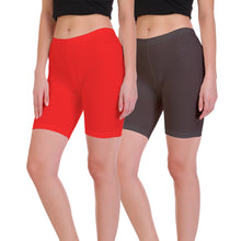 T.T. Pearl Women 100% Cotton Multipurpose Shorts Pack Of 2 Chocolate Brown & Red