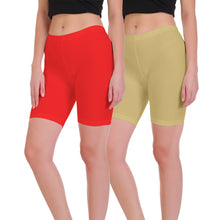 T.T. Pearl Women 100% Cotton Multipurpose Shorts Pack Of 2 Red & Skin