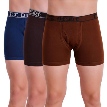 T.T. Men Desire Fine Long Trunk Pack Of 3 (Rust - D.Brown - Blue)