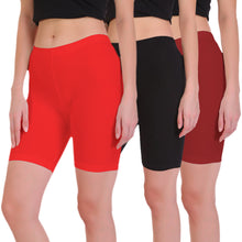 T.T. Pearl Women 100% Cotton Multipurpose Shorts Pack Of 3 Red Black Maroon